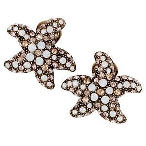 Signed Heidi Daus Starfish Clip On Earrings Gold Tone Crystal